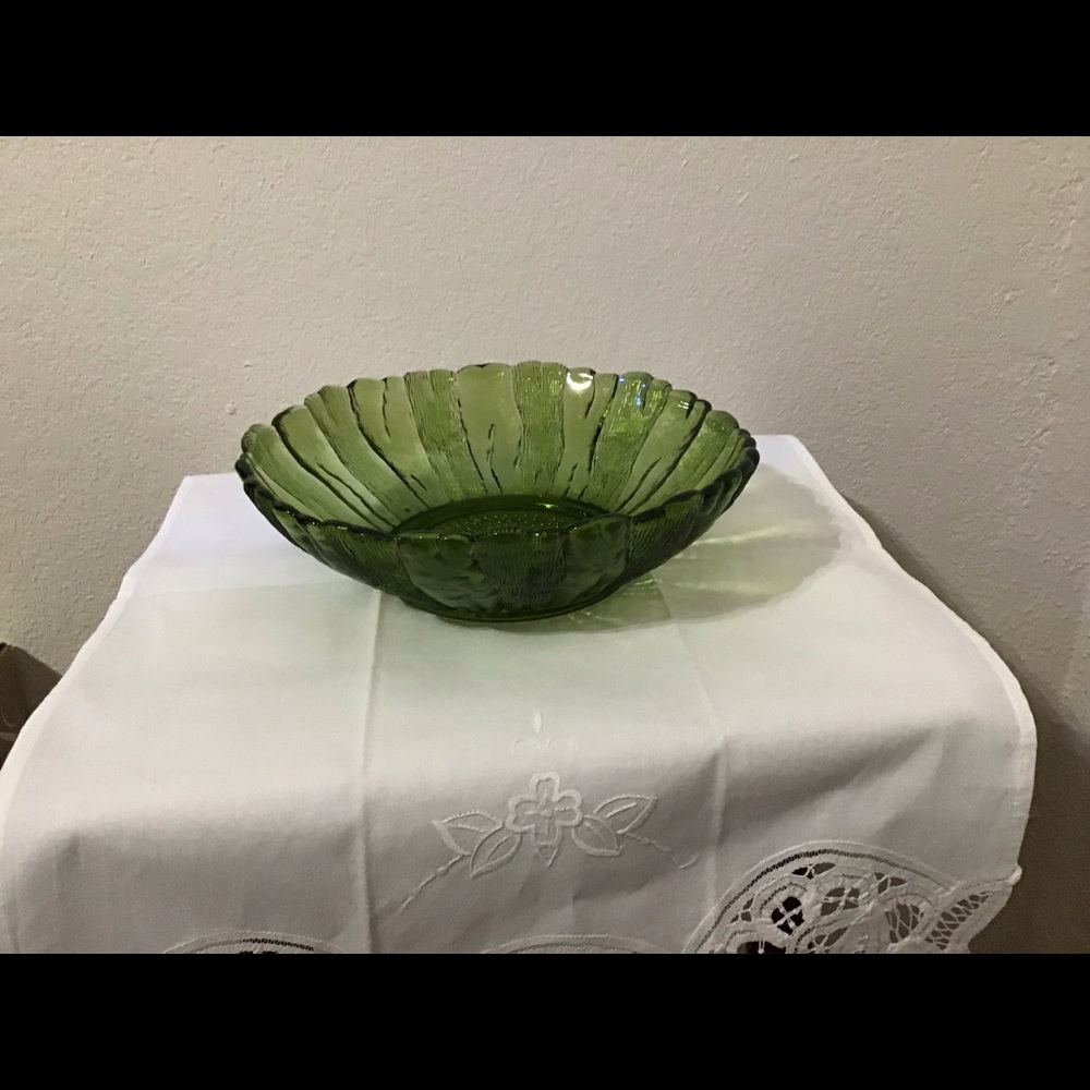 Vintage Antique Glass Bowl; Avocado green color